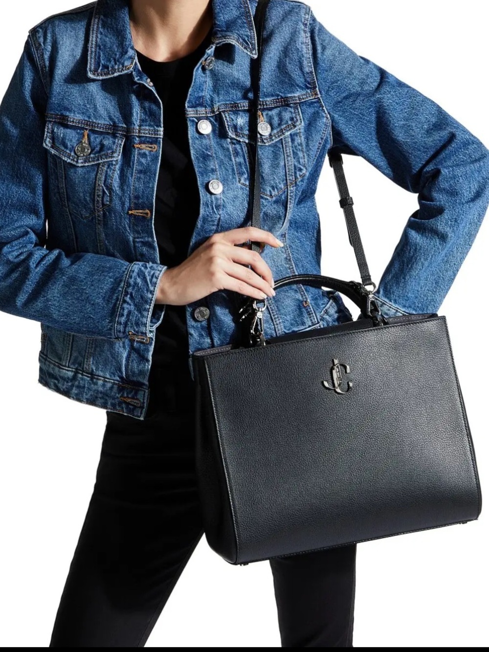 JIMMY CHOO Varenne Top Handle L City Grainy Calf Leather Large Handbag